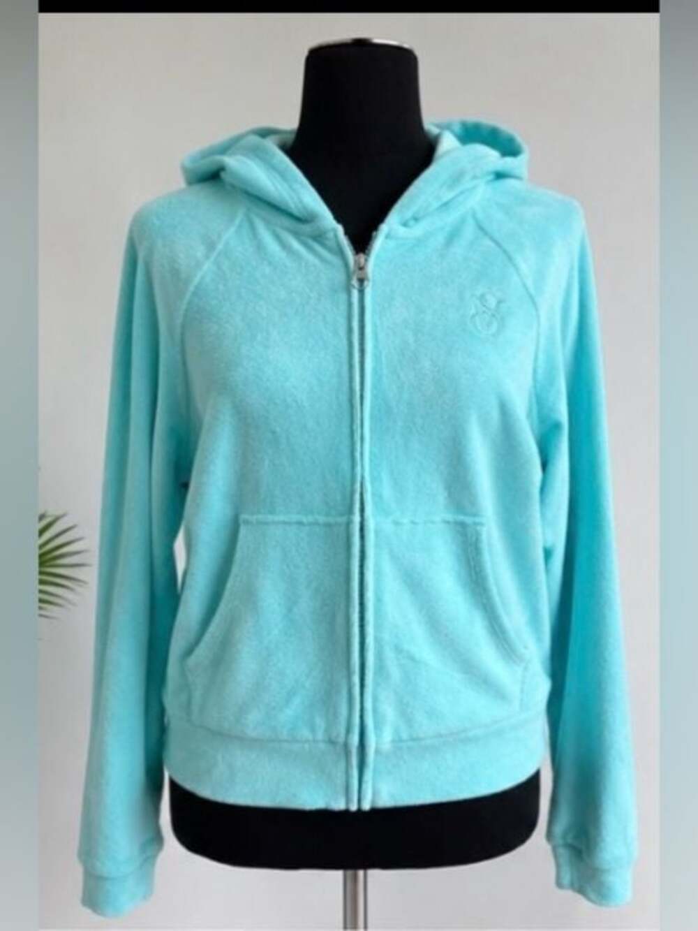 Victoria’s Secret On Point Velour Zip-Up Hoodie Aqua Blue Women’s Small S